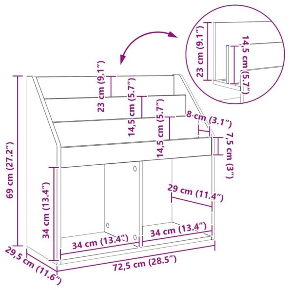 vidaXL Detský regál Dymová dub 72,5 x 29,5 x 69 cm Kompozitné drevo – Obrázok 10