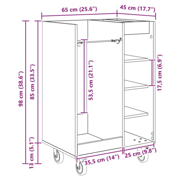 vidaXL Golfová skriňa s kolesom Remeselný dub 65 x 45 x 98 cm – Obrázok 13