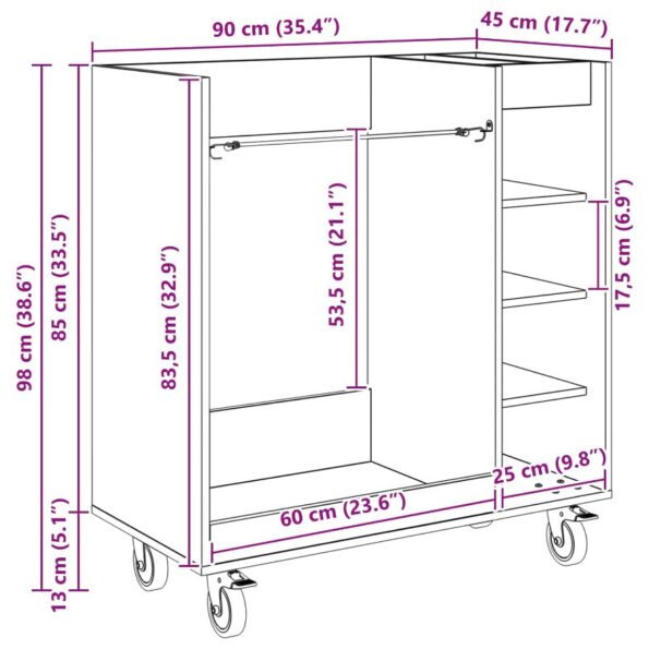 vidaXL Golfová skriňa s kolesom Dymová dub 65 x 45 x 98 cm – Obrázok 13