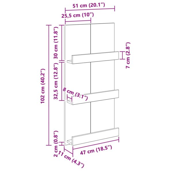 vidaXL Regál na časopisy Dymová dub 51 x 11 x 102 cm Kompozitné drevo – Obrázok 10