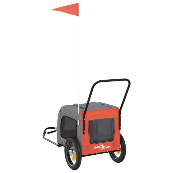 vidaXL Vozík za bicykel pre domáce zvieratá Oranžová a šedá – Obrázok 5