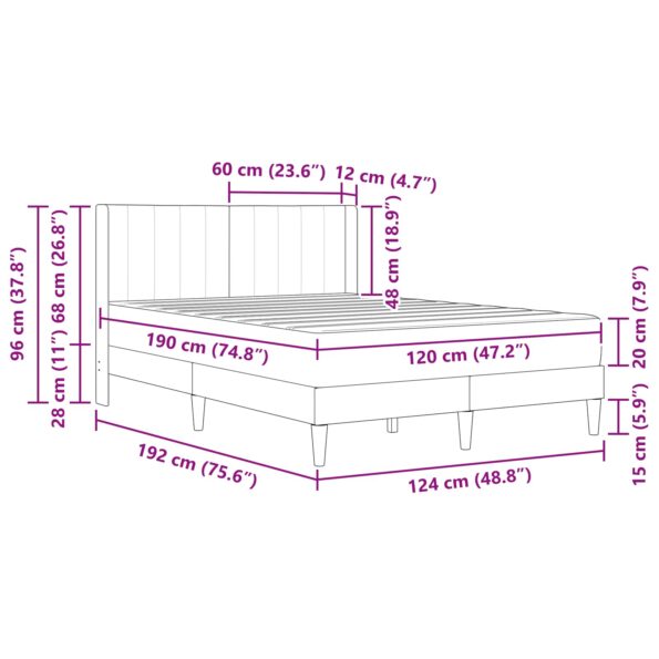 vidaXL Rám postele Svetlosivá 120 x 190 cm Zamat – Obrázok 10