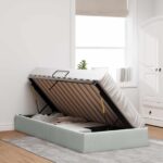 vidaXL Otomanový posteľný rám s úložiskom Svetlosivá 90 x 190 cm Zamat – Obrázok 4