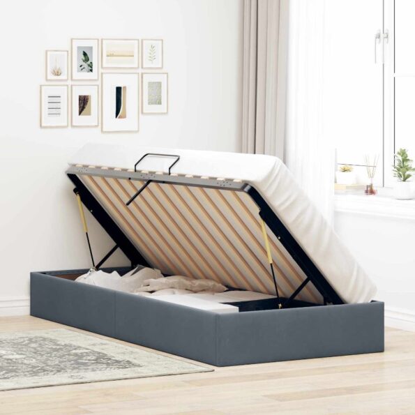 vidaXL Otomanový posteľný rám s úložiskom Tmavo šedá 90 x 190 cm Zamat – Obrázok 4