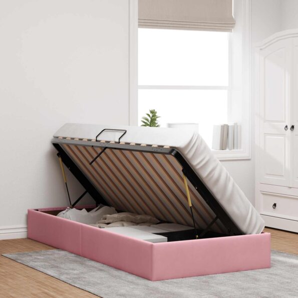 vidaXL Otomanový posteľný rám s úložiskom Ružová 90 x 190 cm Zamat – Obrázok 4
