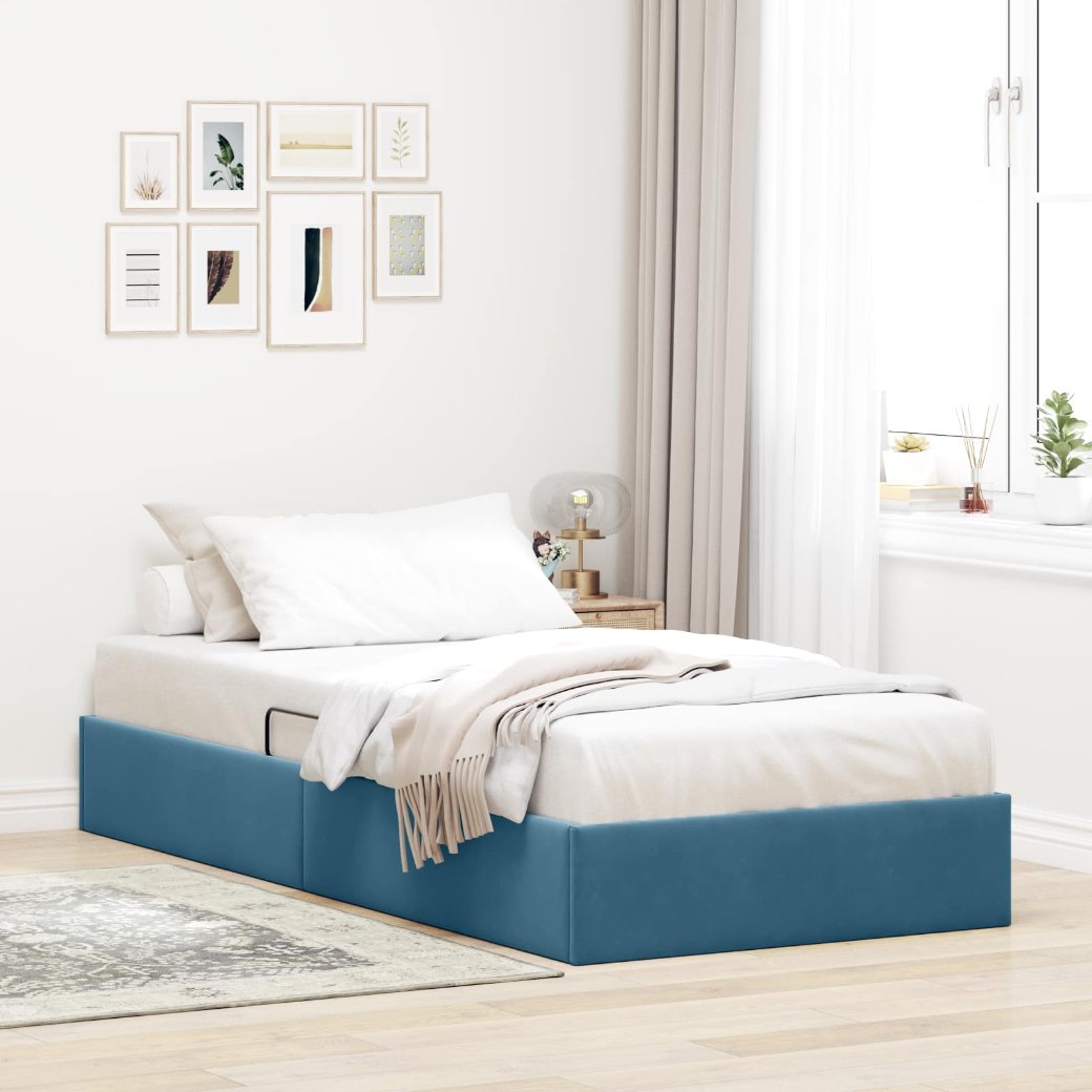 3442860_1.jpg vidaXL Otomanový posteľný rám s úložiskom Tmavomodrá 90 x 200 cm Zamat – Obrázok 1