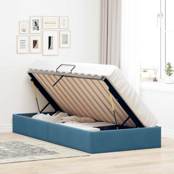 vidaXL Otomanový posteľný rám s úložiskom Tmavomodrá 90 x 200 cm Zamat – Obrázok 4
