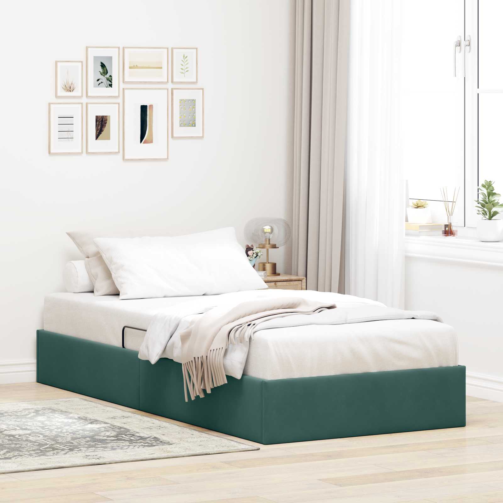 3442865_1.jpg vidaXL Otomanový posteľný rám Tmavozelená 100 x 200 cm Zamat – Obrázok 1
