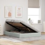 vidaXL Otomanový posteľný rám Svetlosivá 140 x 190 cm Zamat – Obrázok 4