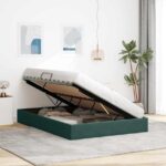 vidaXL Otomanový posteľný rám Tmavozelená 140 x 190 cm Zamat – Obrázok 4
