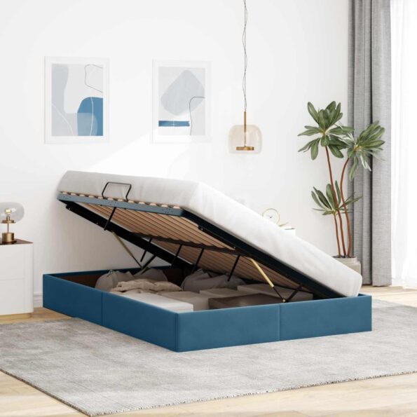 vidaXL Otomanový posteľný rám Tmavomodrá 140 x 190 cm Zamat – Obrázok 4