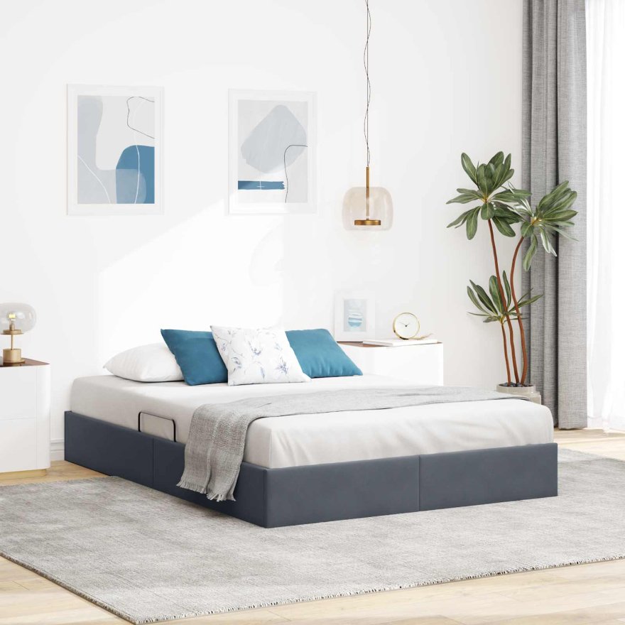 3442887_1.jpg vidaXL Otomanový posteľný rám Tmavo šedá 140 x 200 cm Zamat – Obrázok 1