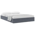 vidaXL Otomanový posteľný rám Tmavo šedá 140 x 200 cm Zamat – Obrázok 3