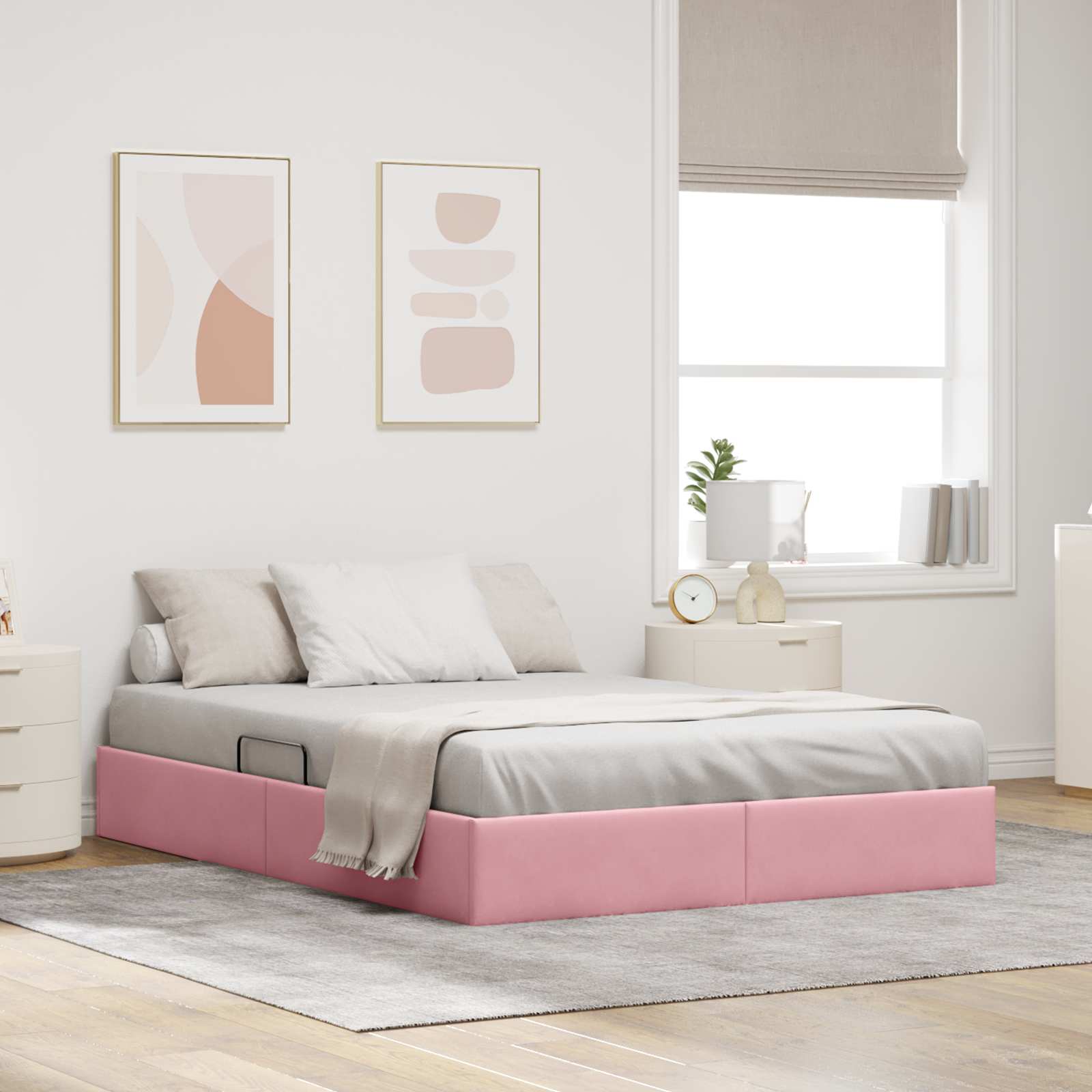 3442891_1.jpg vidaXL Otomanový posteľný rám s úložiskom Ružová 140 x 200 cm Zamat – Obrázok 1