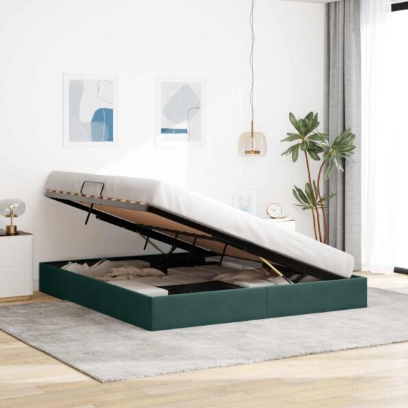 vidaXL Otomanový posteľný rám Tmavozelená 160 x 200 cm Zamat – Obrázok 4