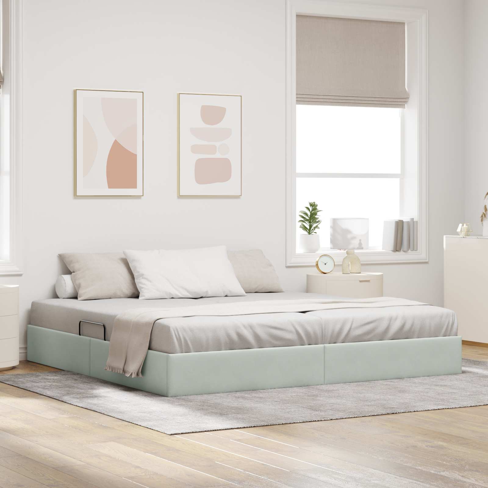 3442904_1.jpg vidaXL Otomanový posteľný rám Svetlosivá 200 x 200 cm Zamat – Obrázok 1