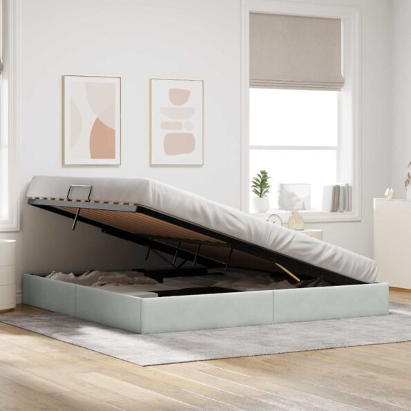 vidaXL Otomanový posteľný rám Svetlosivá 200 x 200 cm Zamat – Obrázok 4
