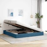 vidaXL Otomanový posteľný rám Tmavomodrá 200 x 200 cm Zamat – Obrázok 4