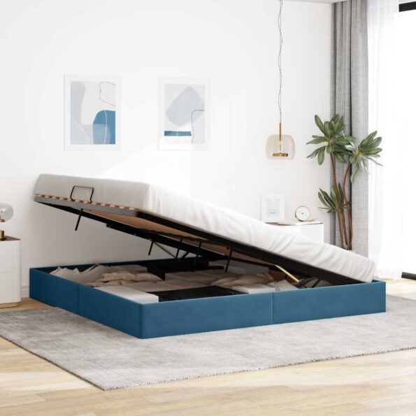 vidaXL Otomanový posteľný rám Tmavomodrá 200 x 200 cm Zamat – Obrázok 4