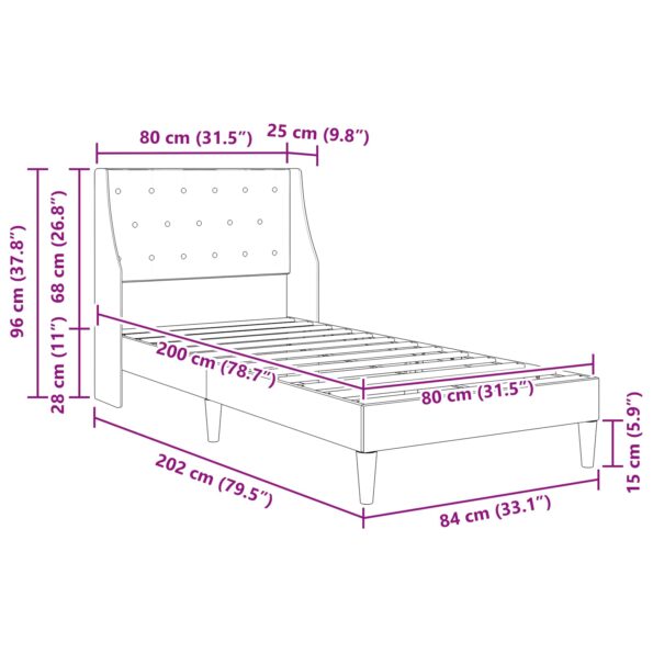 vidaXL Rám postele s čelnou doskou Čierny 80 x 200 cm Zamat – Obrázok 9