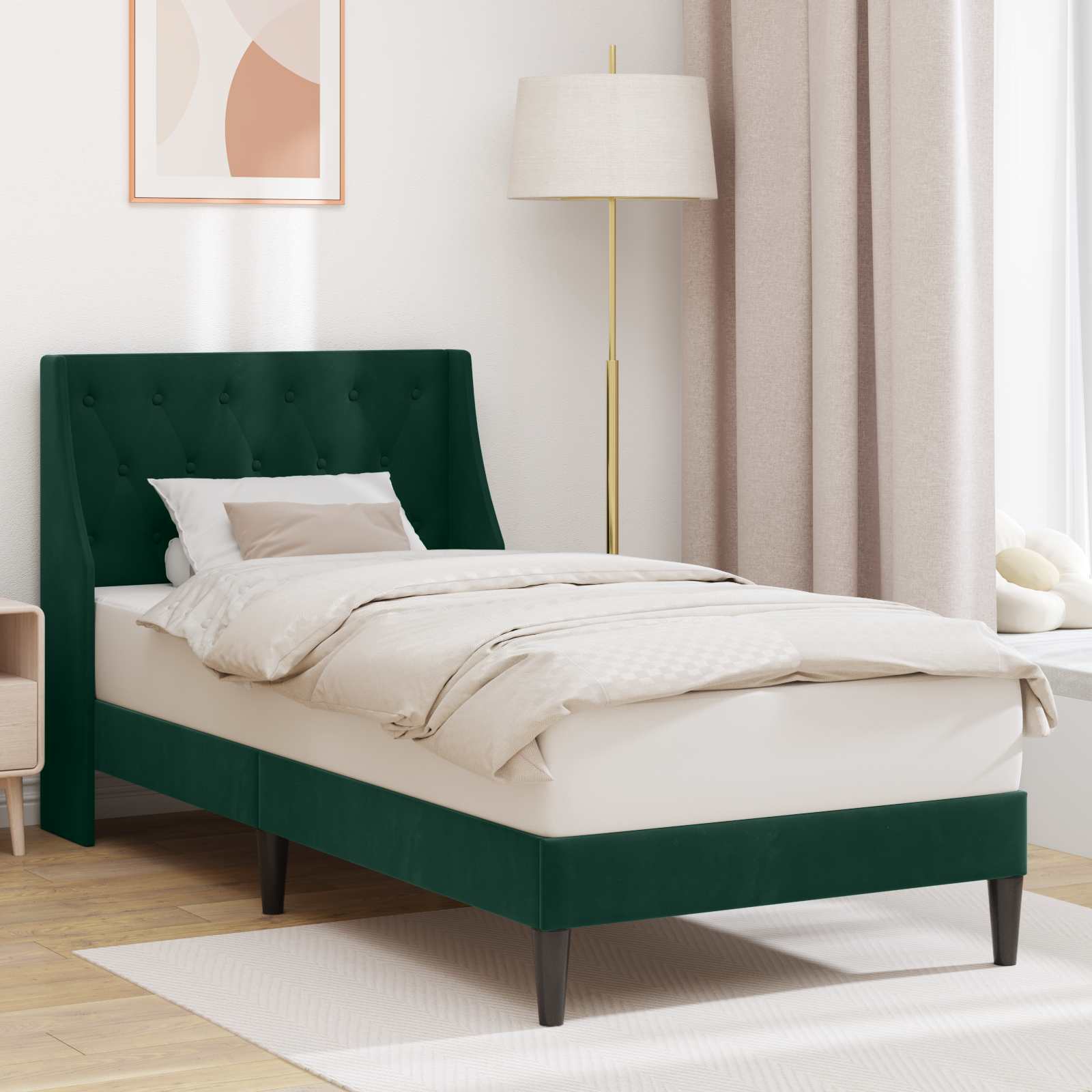 42027396_1.jpg vidaXL Rám postele s čelnou doskou Tmavozelená 90 x 190 cm Zamat – Obrázok 1
