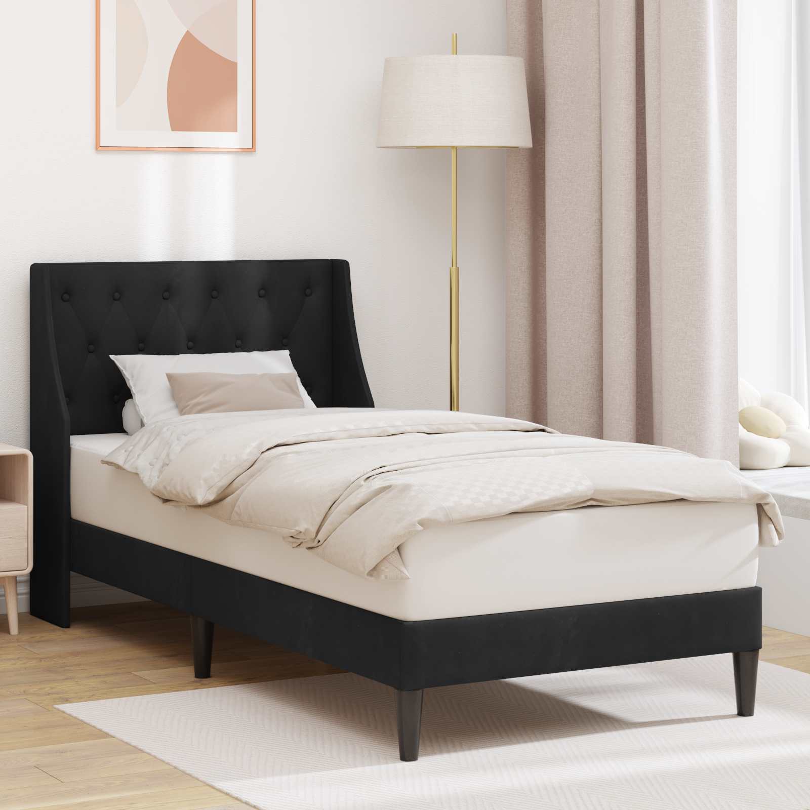 42027398_1.jpg vidaXL Rám postele s čelnou doskou Čierny 90 x 190 cm Zamat – Obrázok 1