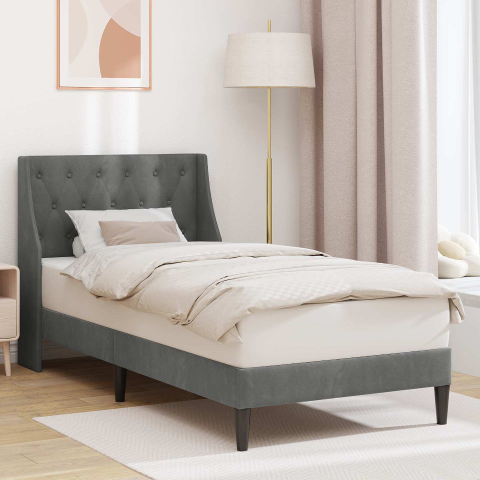 42027407_1.jpg vidaXL Rám postele s čelnou doskou Tmavo šedá 100 x 200 cm Zamat – Obrázok 1