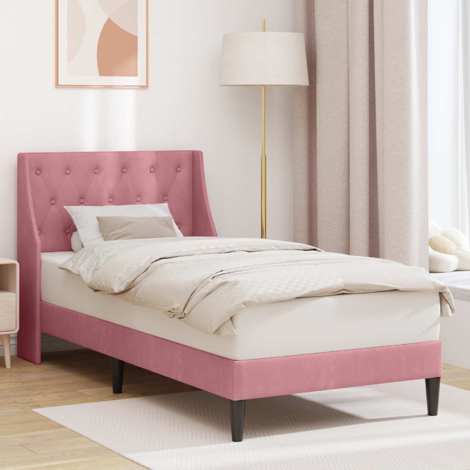 42027409_1.jpg vidaXL Rám postele s čelnou doskou Ružová 100 x 200 cm Zamat – Obrázok 1