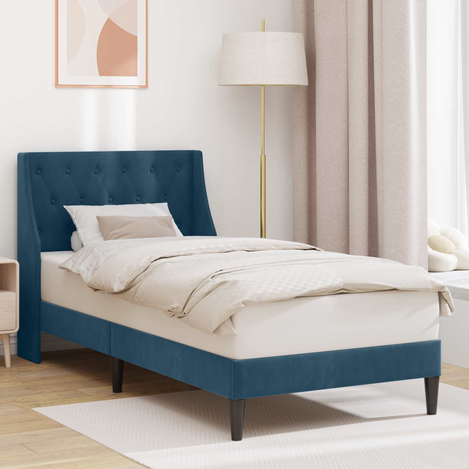 42027411_1.jpg vidaXL Rám postele s čelnou doskou Modrá 100 x 200 cm Zamat – Obrázok 1