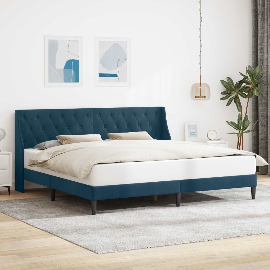 42027453_1.jpg vidaXL Rám postele s čelnou doskou Modrá 200 x 200 cm Zamat – Obrázok 1