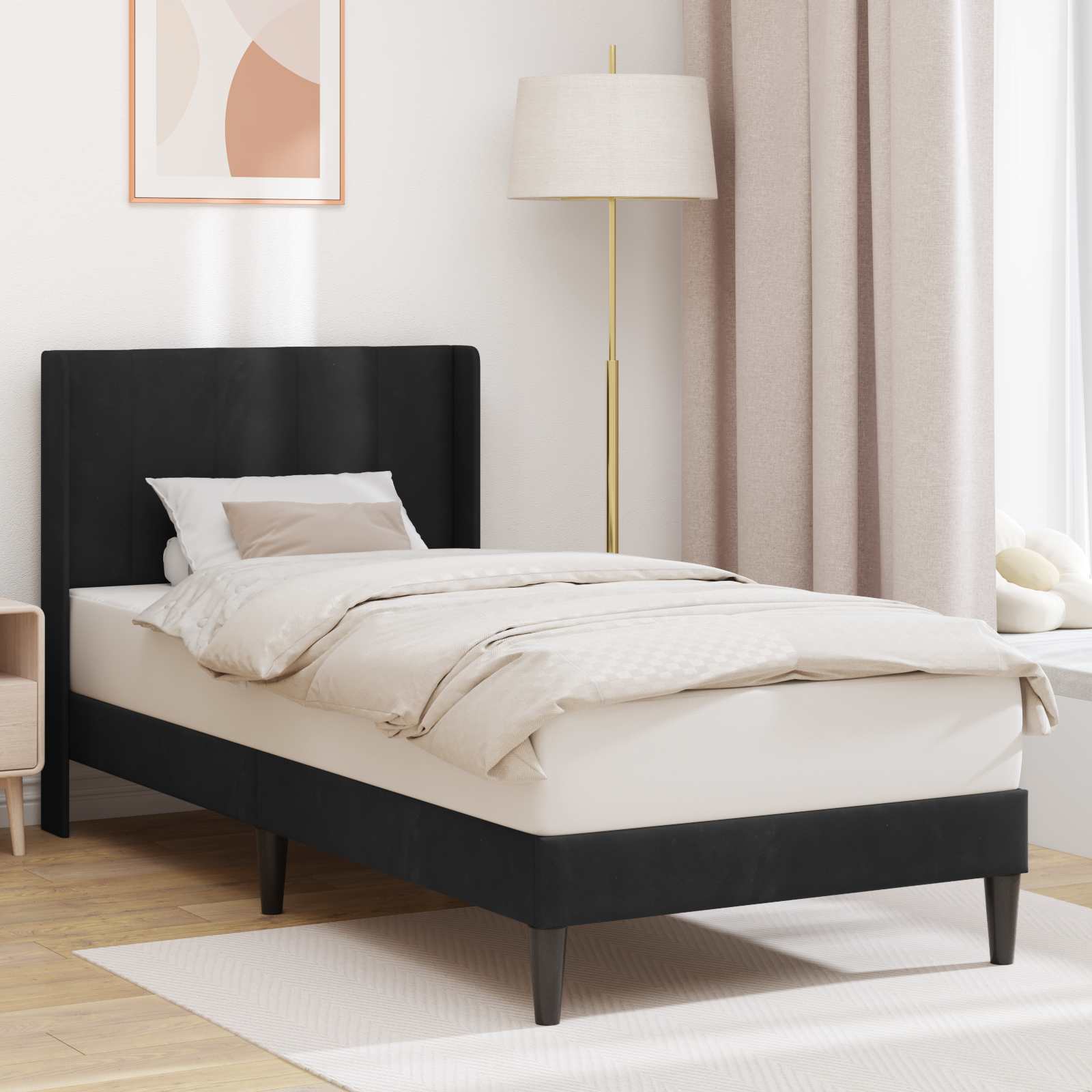 42027483_1.jpg vidaXL Rám postele s čelnou doskou Čierna 90 x 200 cm Zamat – Obrázok 1