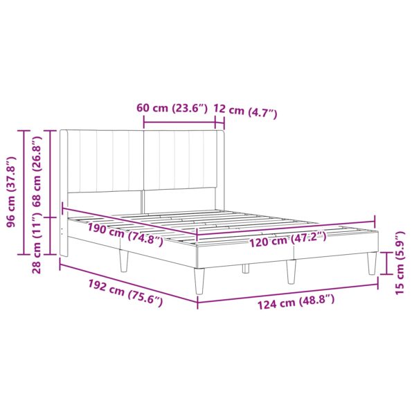 vidaXL Rám postele s čelnou doskou Čierna 120 x 190 cm Zamat – Obrázok 9