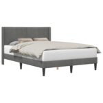 vidaXL Rám postele s čelnou doskou Tmavosivá 140 x 190 cm Zamat – Obrázok 2