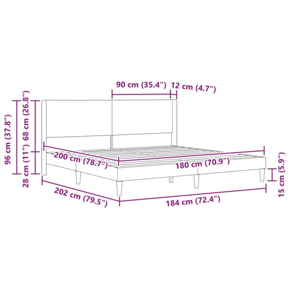 vidaXL Rám postele s čelnou doskou Čierny 180 x 200 cm Zamat – Obrázok 9