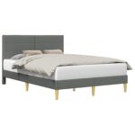 vidaXL Rám postele s čelnou doskou Tmavosivá 140 x 200 cm Látka – Obrázok 2