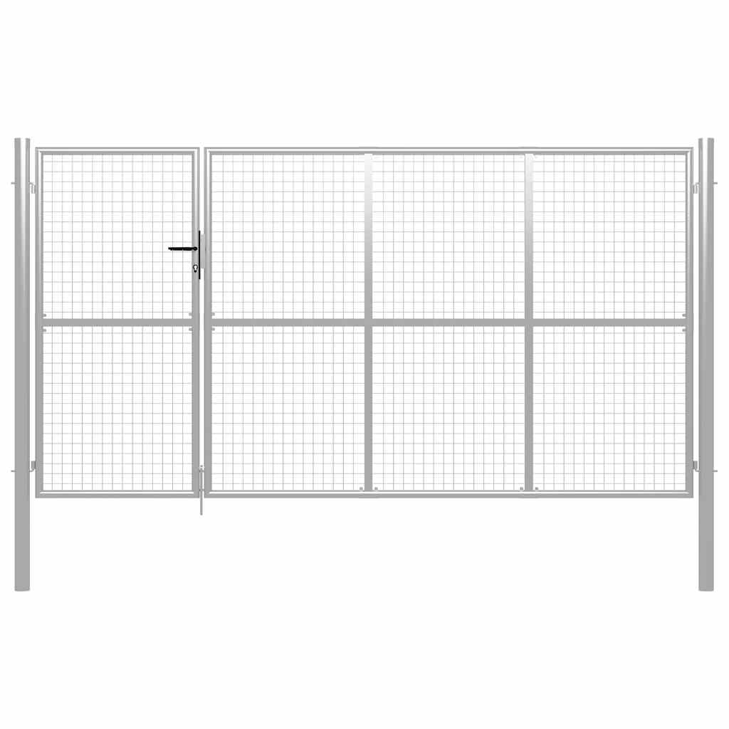 144345_1.jpg vidaXL Záhradná brána oceľová 350x200 cm strieborná – Obrázok 1