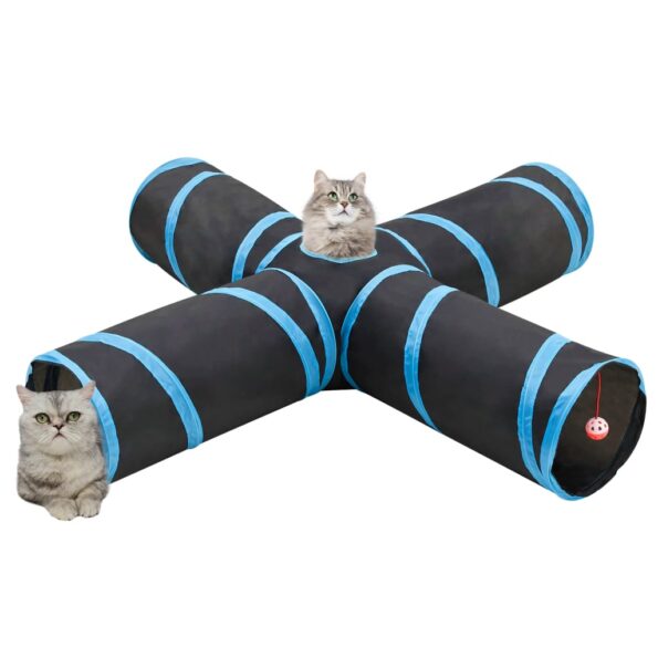vidaXL Mačací tunel 4-cestný čierno-modrý 132 cm polyester – Obrázok 2