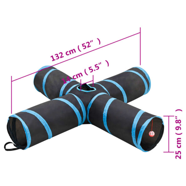 vidaXL Mačací tunel 4-cestný čierno-modrý 132 cm polyester – Obrázok 6
