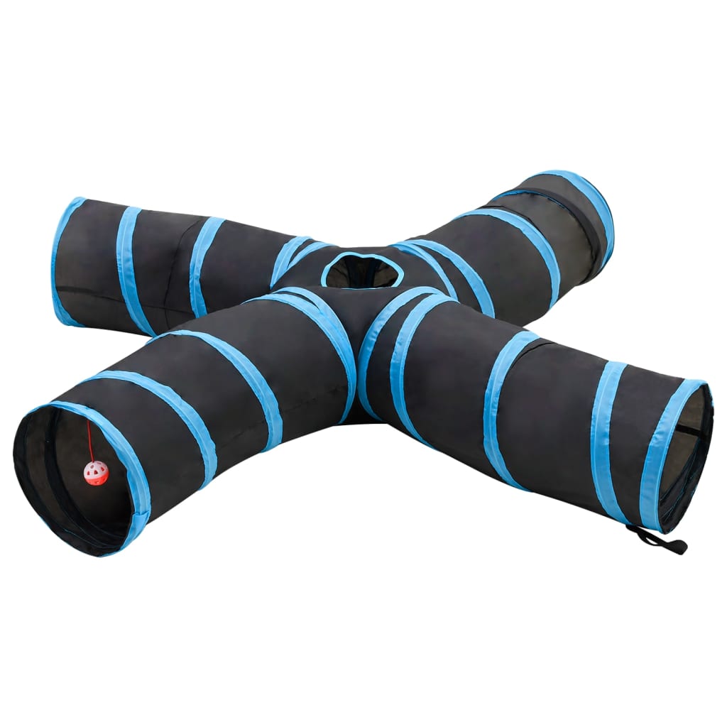 172187_1.jpg vidaXL Mačací tunel 4-cestný čierno-modrý 25 cm polyester – Obrázok 1