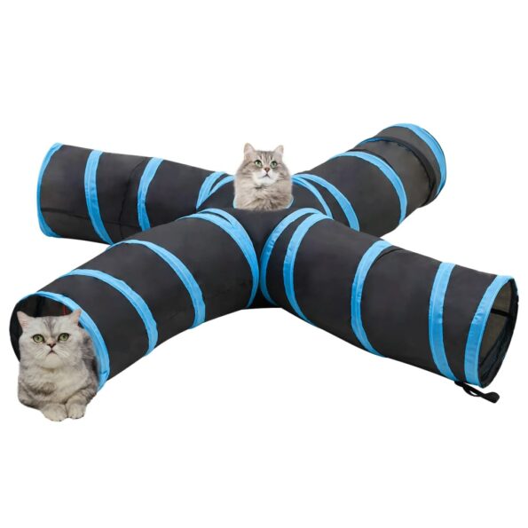 vidaXL Mačací tunel 4-cestný čierno-modrý 25 cm polyester – Obrázok 2