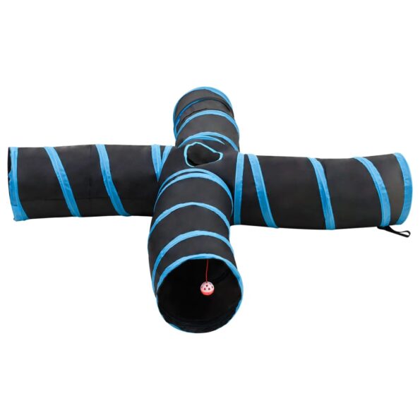 vidaXL Mačací tunel 4-cestný čierno-modrý 25 cm polyester – Obrázok 3