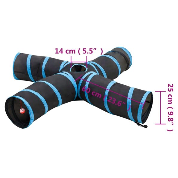 vidaXL Mačací tunel 4-cestný čierno-modrý 25 cm polyester – Obrázok 6