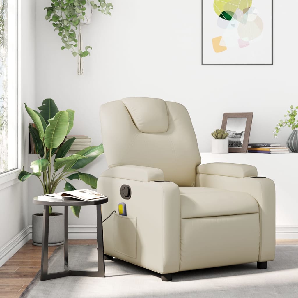 3205980_1.jpg vidaXL Masážne kreslo s polohovacím mechanizmom, krémové, umelá koža – Obrázok 1