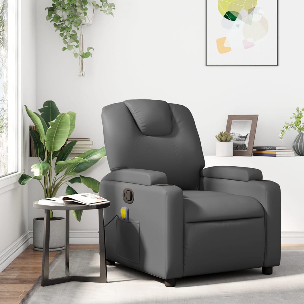 3205981_1.jpg vidaXL Masážne kreslo s polohovacím mechanizmom, sivé, umelá koža – Obrázok 1