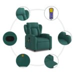 vidaXL Masážne kreslo s polohovacím mechanizmom, tmavozelené, látkové – Obrázok 6