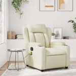 vidaXL Masážne kreslo s polohovacím mechanizmom, krémové, umelá koža