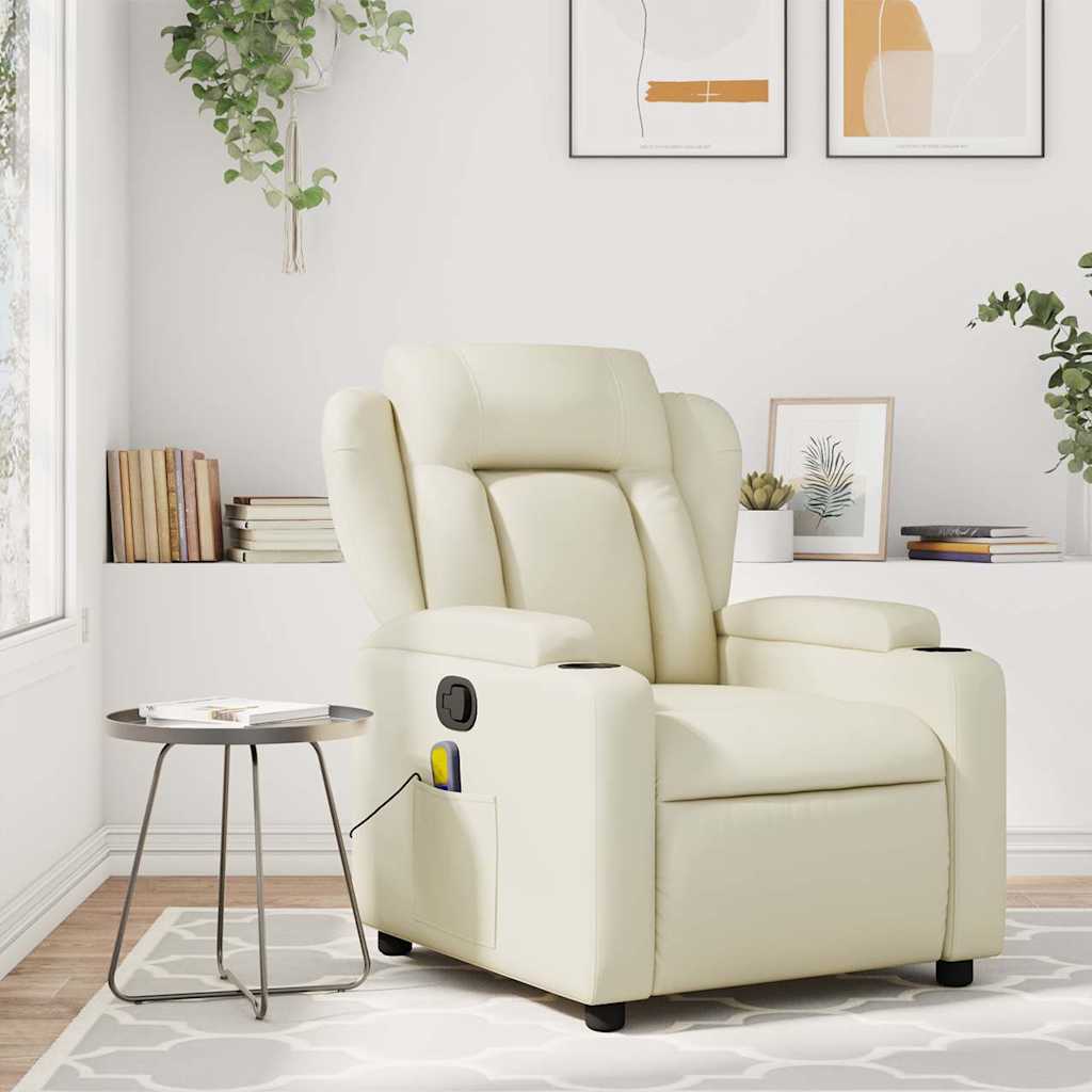 3206021_1.jpg vidaXL Masážne kreslo s polohovacím mechanizmom, krémové, umelá koža – Obrázok 1