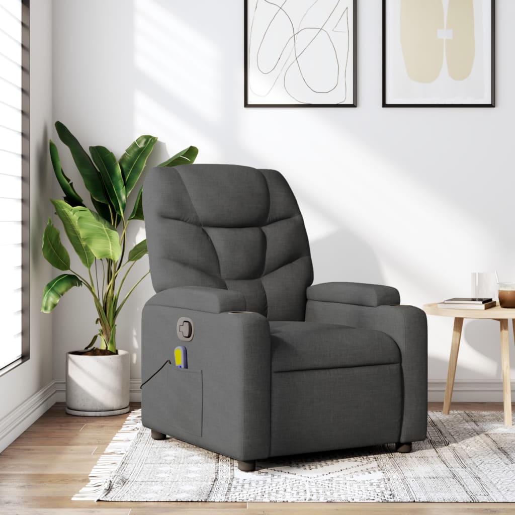 3206033_1.jpg vidaXL Masážne kreslo s polohovacím mechanizmom, tmavosivá látka – Obrázok 1