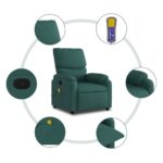 vidaXL Masážne kreslo s polohovacím mechanizmom, tmavozelené, látkové – Obrázok 6