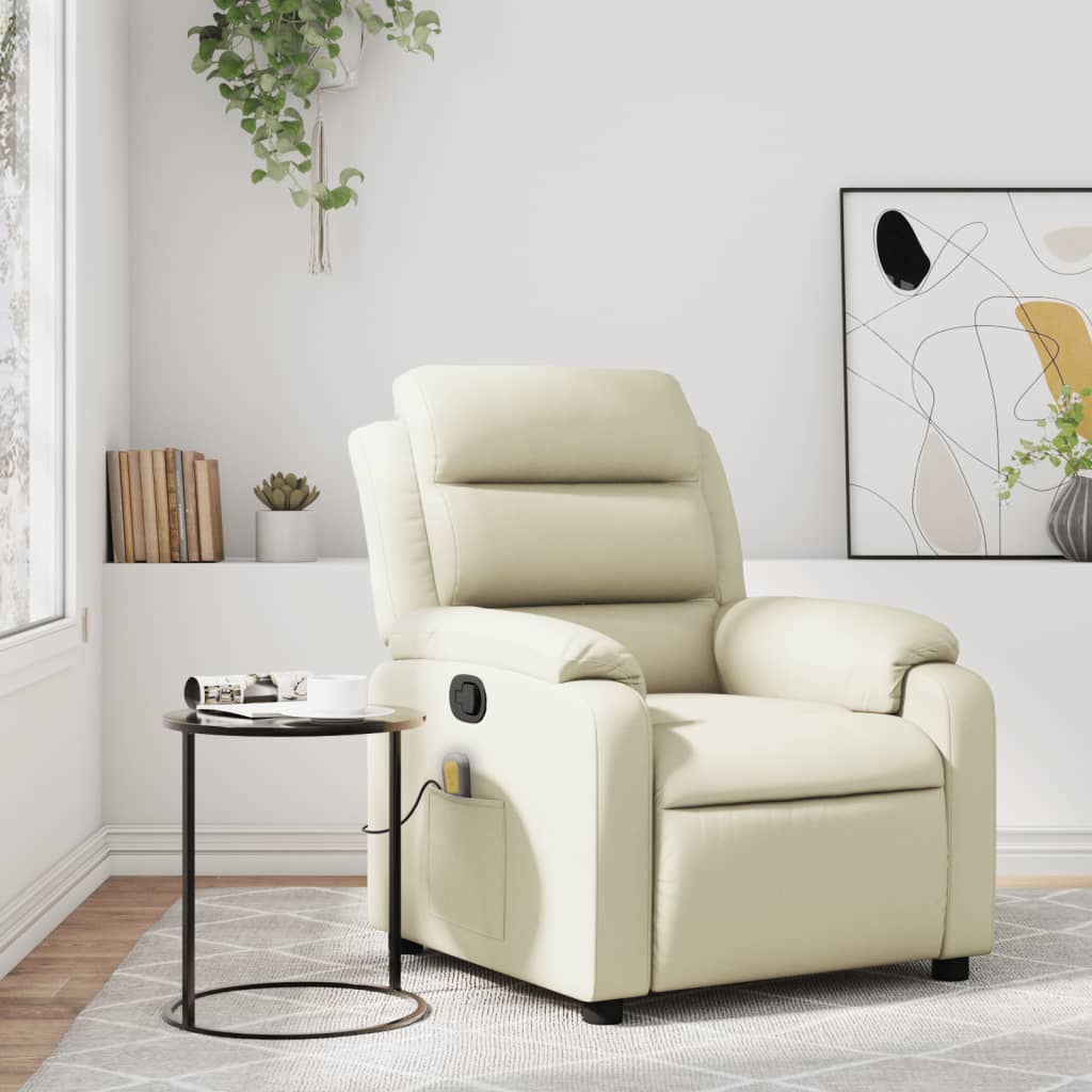 3206161_1.jpg vidaXL Masážne kreslo s polohovacím mechanizmom, krémové, umelá koža – Obrázok 1